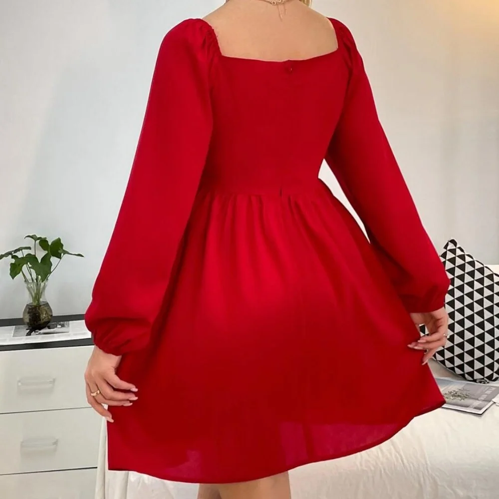 Classic Navy Blue Puff Long Sleeve Mini Dress Party - Picture 4 of 16
